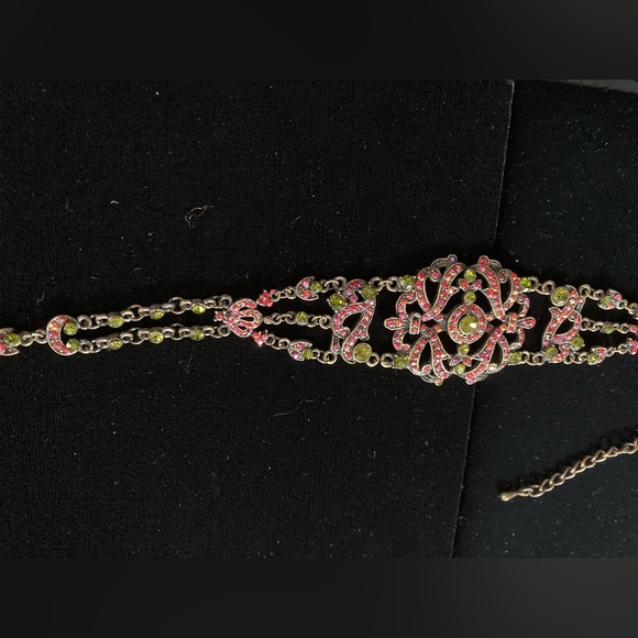 Retro style Art Deco choker. Peridot & Red stones Bronze finish 2”x1 3/4” centre - Picture 4 of 8